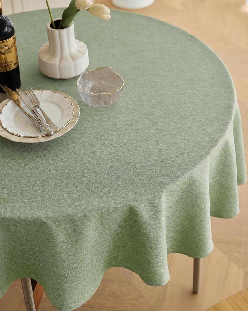Waterproof Faux Linen Round Tablecloth - Sage Green, 60 Inch - Image 2