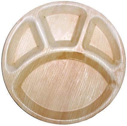 SHOP  SHOPPEE SHOP SHOPPEE EcoFriendly Biodegradable Areca Leaf Round Plate with 4 Sections Meal Plate LeakResistant Disposable Dinner Plate for WeddingPartyFunctions 75 Plates 12 inch Beige - Image 1