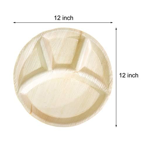 SHOP  SHOPPEE SHOP SHOPPEE EcoFriendly Biodegradable Areca Leaf Round Plate with 4 Sections Meal Plate LeakResistant Disposable Dinner Plate for WeddingPartyFunctions 75 Plates 12 inch Beige - Image 2