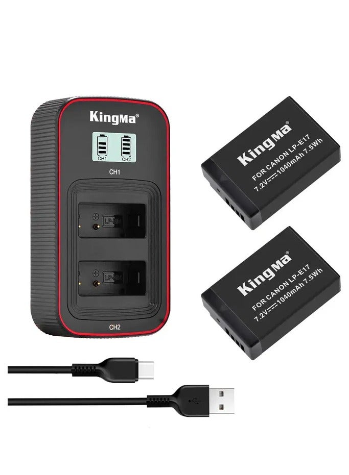 كينج ما حزمة بطاريات وشاحن KingMa LP-E17 تشمل شاحن مزدوج و بطاريتين متوافقة مع كاميرات كانون Canon EOS RP 77D 850D 800D 760D 750D 200D II 200D M5 M6 Mark II M6 M3 - Image 1