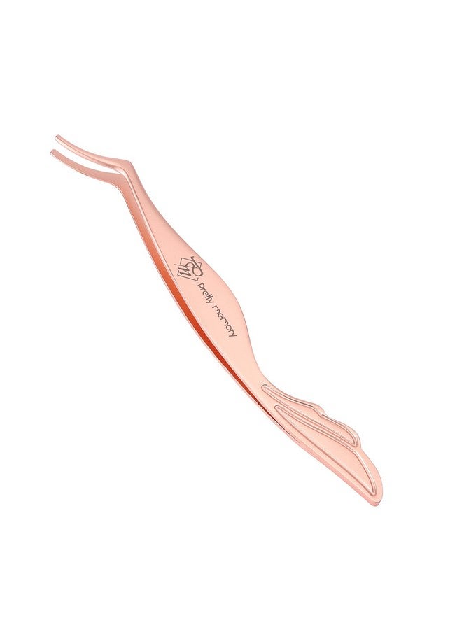 Pretty memory Eyelash Applicator Tool Stainless Steel Lash Tweezers Curved Eyelash Tweezers for Easy Lash Application and Removal, Rose Gold - Image 1