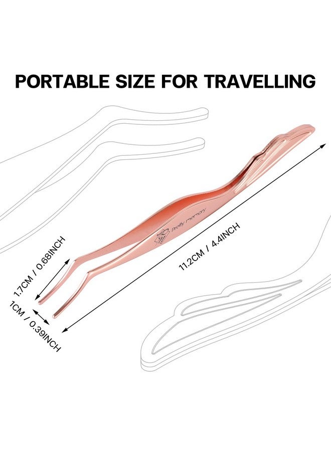 Pretty memory Eyelash Applicator Tool Stainless Steel Lash Tweezers Curved Eyelash Tweezers for Easy Lash Application and Removal, Rose Gold - Image 2