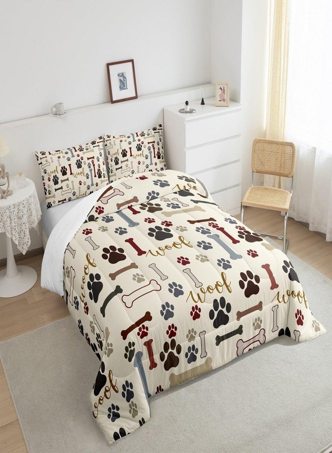 Man Fei Manfei Cute Dog Paws Print Kids Comforter Set Twin Size,Corgi Pug Lovely Animals Pets Bedding Set,Girls Boys Adults Bedroom Decor,Dog Bones Cartoon Down Comforter,Colorful Duvet Insert,1 Pillowcase - Image 2