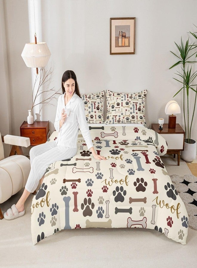 Man Fei Manfei Cute Dog Paws Print Kids Comforter Set Twin Size,Corgi Pug Lovely Animals Pets Bedding Set,Girls Boys Adults Bedroom Decor,Dog Bones Cartoon Down Comforter,Colorful Duvet Insert,1 Pillowcase - Image 1