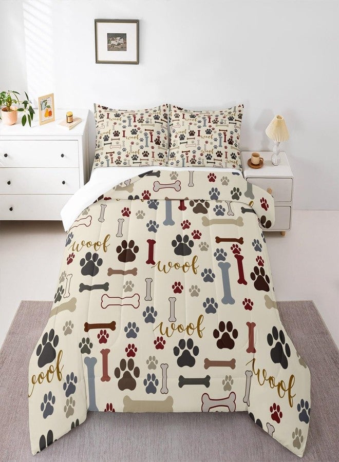 Man Fei Manfei Cute Dog Paws Print Kids Comforter Set Twin Size,Corgi Pug Lovely Animals Pets Bedding Set,Girls Boys Adults Bedroom Decor,Dog Bones Cartoon Down Comforter,Colorful Duvet Insert,1 Pillowcase - Image 4