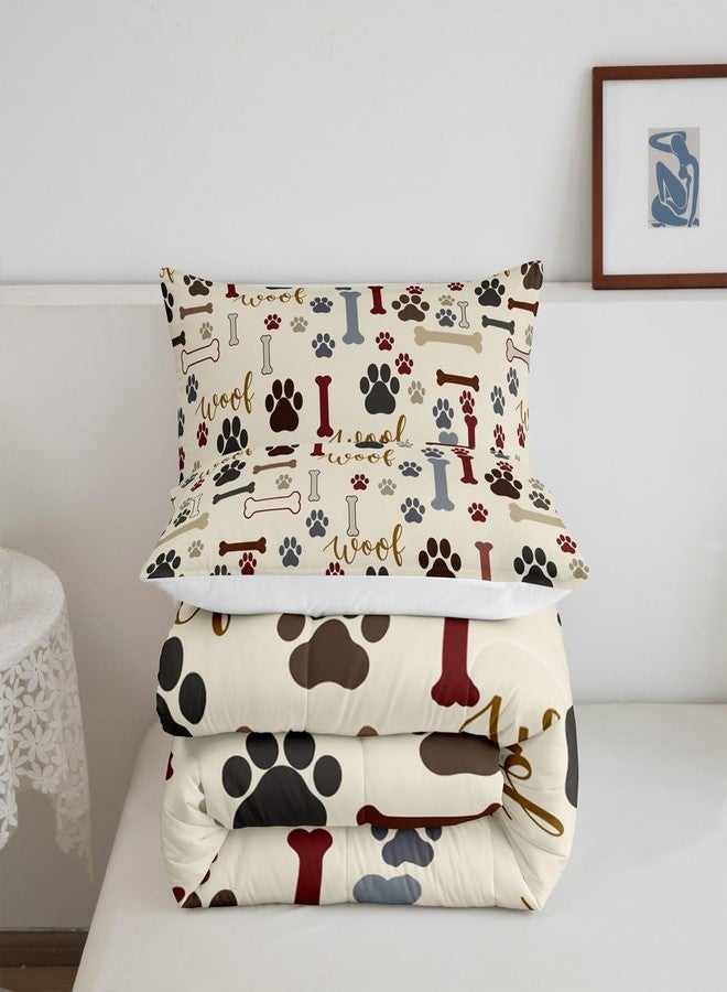 Man Fei Manfei Cute Dog Paws Print Kids Comforter Set Twin Size,Corgi Pug Lovely Animals Pets Bedding Set,Girls Boys Adults Bedroom Decor,Dog Bones Cartoon Down Comforter,Colorful Duvet Insert,1 Pillowcase - Image 3