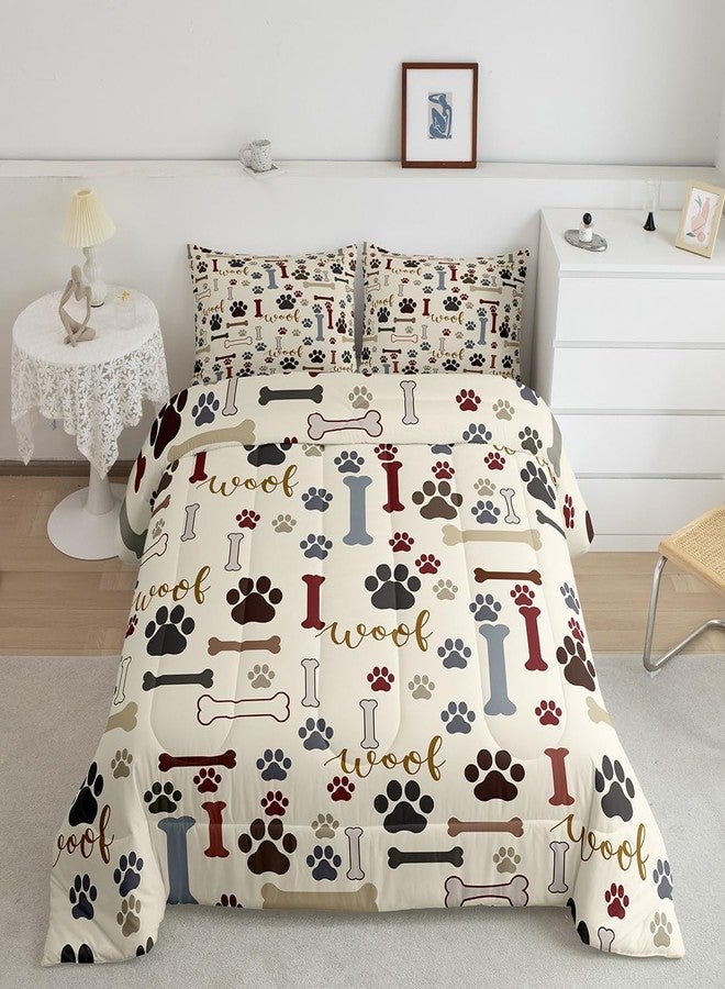 Man Fei Manfei Cute Dog Paws Print Kids Comforter Set Twin Size,Corgi Pug Lovely Animals Pets Bedding Set,Girls Boys Adults Bedroom Decor,Dog Bones Cartoon Down Comforter,Colorful Duvet Insert,1 Pillowcase - Image 5