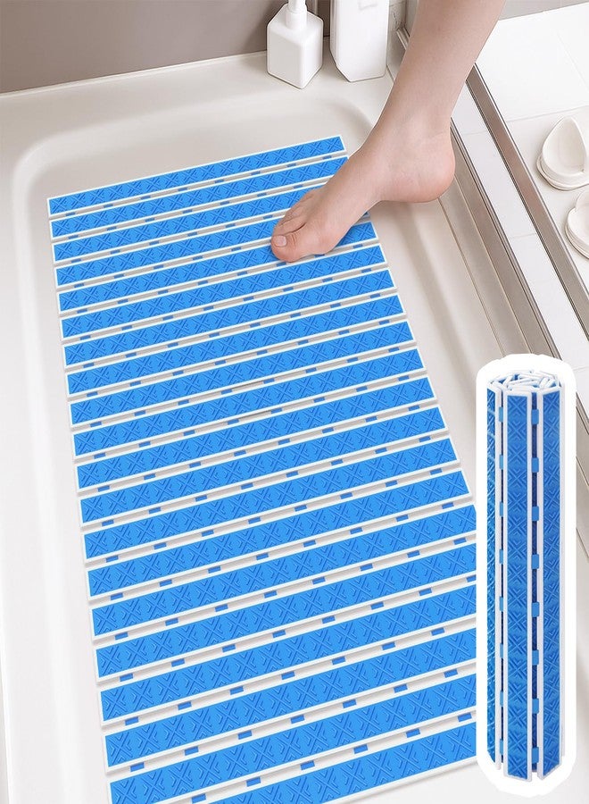 Matace Non Slip Rubber Bathtub & Shower Mat with Suction Cups, Thick Textured Surface, Fast Drain and Upright Drying Design, No Pooling Water for Better Hygiene, 27 x 16 Inch, Navy Blue - Image 1