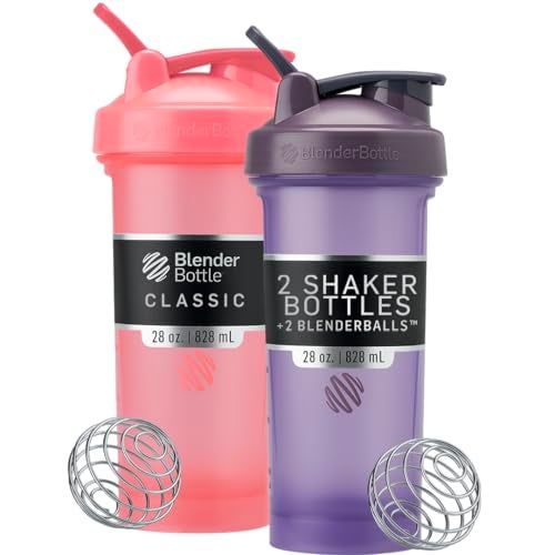 BlenderBottle Classic V2 Shaker Bottle Perfect for Protein Shakes and Pre Workout, 28-Ounce (2 Pack), Pink and Purple - Image 1
