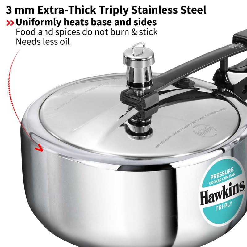 Hawkins 3 Litre Tri-Ply Pressure Cooker Cum Pan, Triply Stainless Steel Inner Lid Cooker, Pan, Silver (Sstpp3) - Image 3