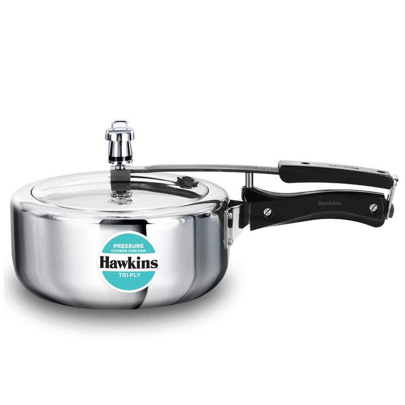 Hawkins 3 Litre Tri-Ply Pressure Cooker Cum Pan, Triply Stainless Steel Inner Lid Cooker, Pan, Silver (Sstpp3) - Image 1