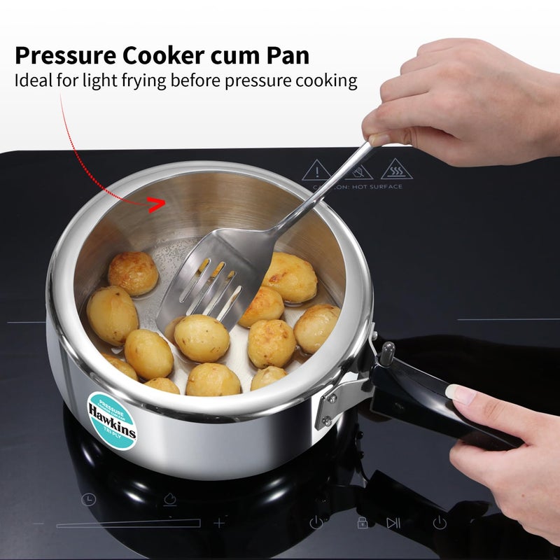 Hawkins 3 Litre Tri-Ply Pressure Cooker Cum Pan, Triply Stainless Steel Inner Lid Cooker, Pan, Silver (Sstpp3) - Image 2