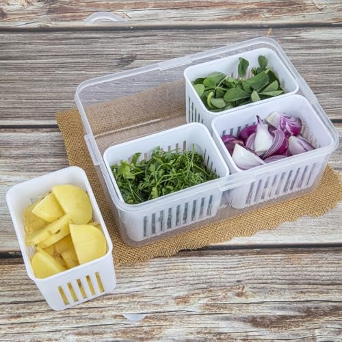 Oblivion fridge storage boxes | fridge container for Kitchen Storage Set | Freezer Storage Containers | fridge organizers storage box set | vegetable storage box for fridge (4- Compartment) - Image 5