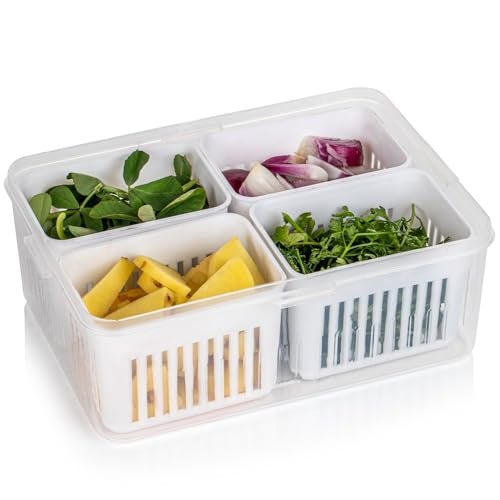 Oblivion fridge storage boxes | fridge container for Kitchen Storage Set | Freezer Storage Containers | fridge organizers storage box set | vegetable storage box for fridge (4- Compartment) - Image 1