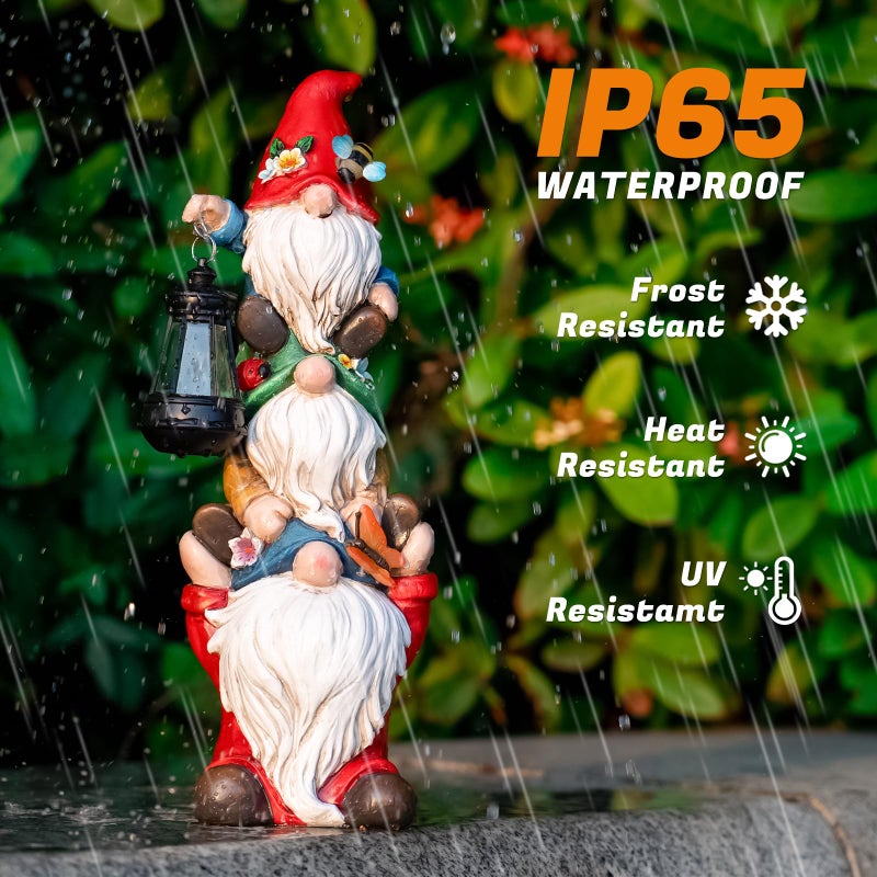 twinbling Garden Gnome Statue with Solar Lights Garden Sculptures Funny Triple Gnome Outdoor Patio Lawn Yard Balcony Home Decor Birthday Gift for Woman Grandma 12 in Spring Gnomes - Image 5
