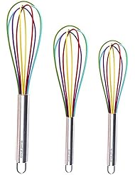 Wired Whisk Wired Whisk Silicone Whisk Set of 3 - Stainless Steel & Silicone Non-Stick Coating Ã¢â‚¬â€œ Colored Balloon Egg Beater - Image 1