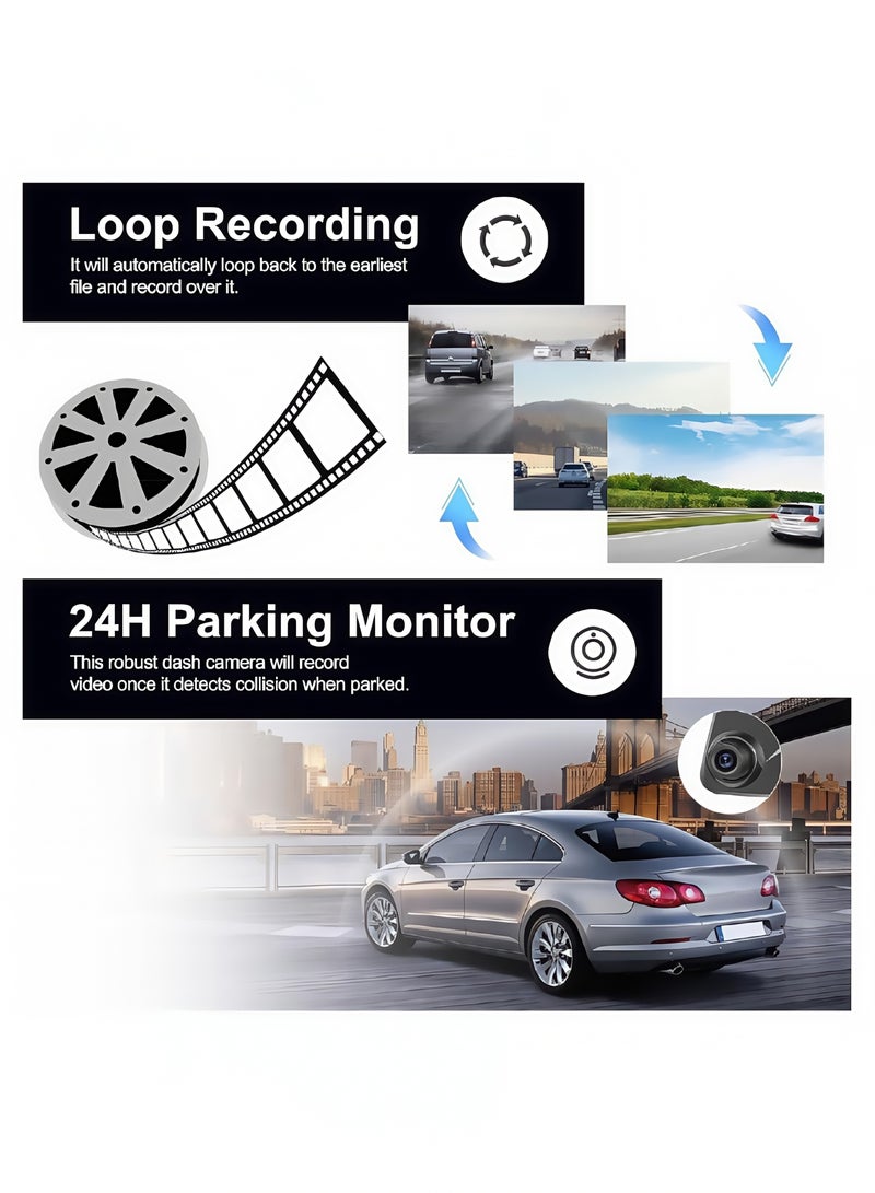 2K 2.0IPS Touchscreen tachograph ,Dual Lens HD Front & Rear Camera Driving Recorder ,170°Wide Angle Support Night-Vision, Loop Recording ,Time-mark Motion Detection, Touch Version Mirror Dash Cam - Image 2