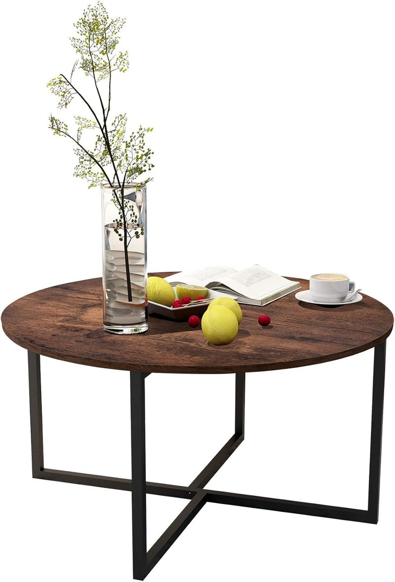HOMERECOMMEND Small Coffee Tables for Kitchen Dining Room Creative Round Desk with Black Metal Legs Modern Coffee Tables Balcony Tea Table Study Desk Brown - Image 5