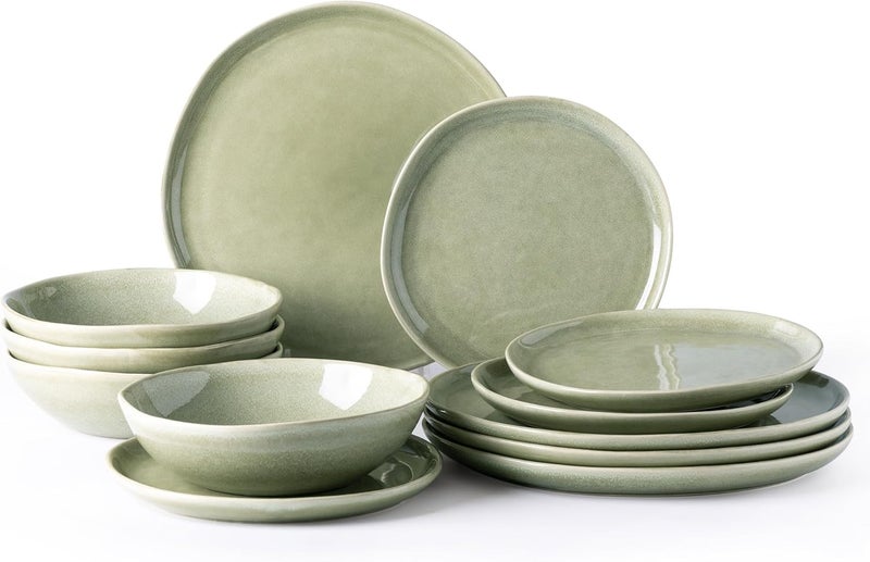 AmorArc Ceramic Dinnerware SetsHandmade Reactive Glaze Stoneware Plates and Bowls SetHighly Chip and Crack Resistant  Dishwasher  Microwave Safe Dishes SetService for 4 12pc - Image 1