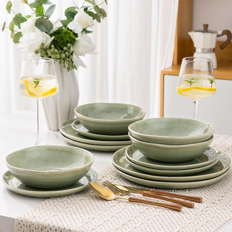 AmorArc Ceramic Dinnerware SetsHandmade Reactive Glaze Stoneware Plates and Bowls SetHighly Chip and Crack Resistant  Dishwasher  Microwave Safe Dishes SetService for 4 12pc - Image 4