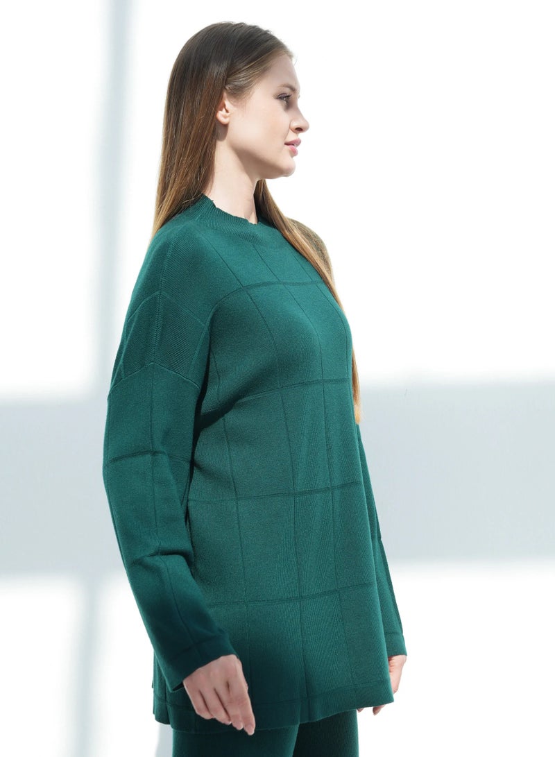 Andy 2316 | Women's Premium Knitwear Two-Piece Set – Long-Sleeve High-Neck Tunic Top with Relaxed Wide-Leg Trousers | Elegant & Versatile Outfit for Everyday Comfort and Style | Green - Image 2