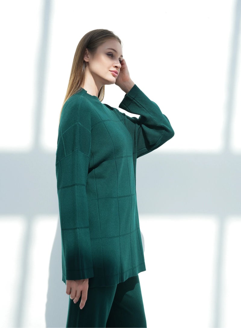 Andy 2316 | Women's Premium Knitwear Two-Piece Set – Long-Sleeve High-Neck Tunic Top with Relaxed Wide-Leg Trousers | Elegant & Versatile Outfit for Everyday Comfort and Style | Green - Image 3