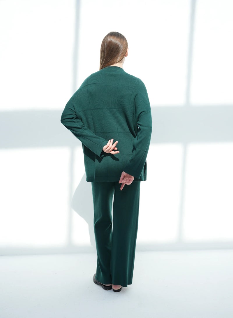 Andy 2316 | Women's Premium Knitwear Two-Piece Set – Long-Sleeve High-Neck Tunic Top with Relaxed Wide-Leg Trousers | Elegant & Versatile Outfit for Everyday Comfort and Style | Green - Image 4