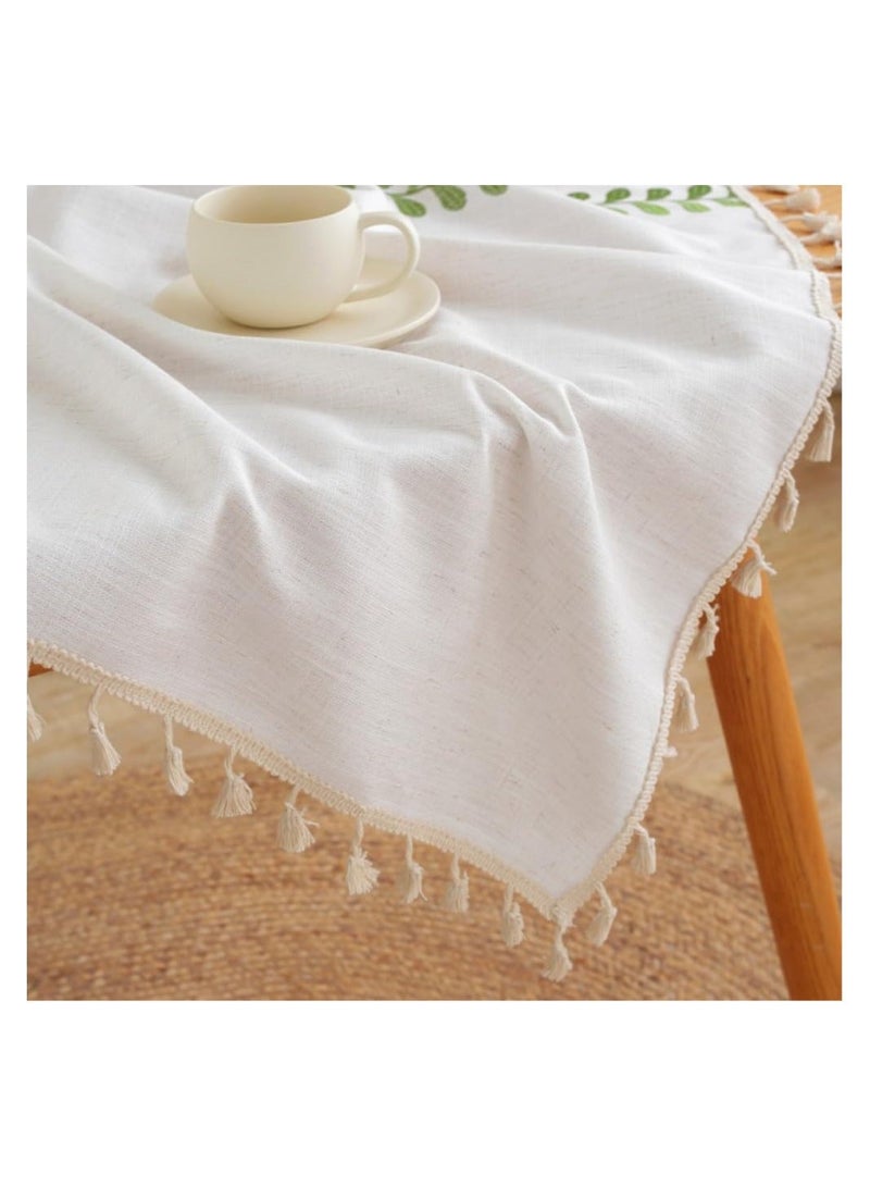 Cuken Rectangular Tablecloth, Embroidery Leaf Pattern Tablecloth, Wrinkle Free Cotton Linen, Table Cover for Dining, Kitchen, Buffet, 140x180 Cm - Image 3