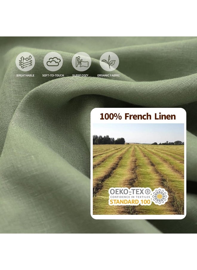 Simple&Opulence Simple&Opulence 100% Stone Washed French Linen Solid Flat/Top Sheet 1 Piece, Cooling, Breathable and Soft (Basic Sage Green, Queen)  - Image 3