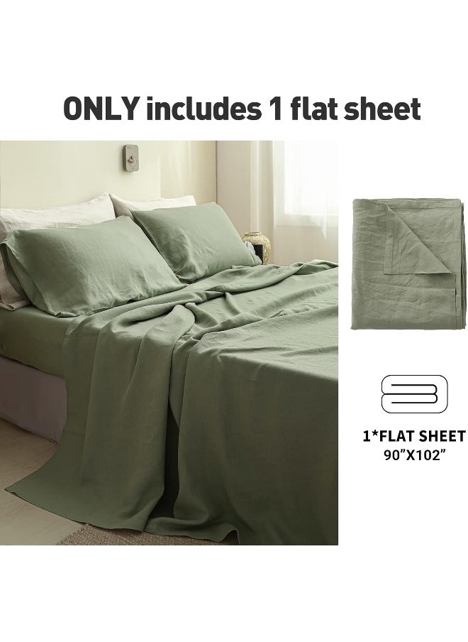 Simple&Opulence Simple&Opulence 100% Stone Washed French Linen Solid Flat/Top Sheet 1 Piece, Cooling, Breathable and Soft (Basic Sage Green, Queen)  - Image 2