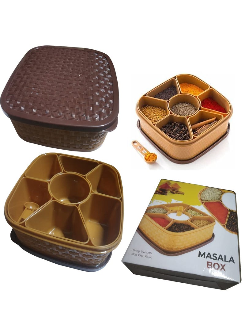NIMD BEAUTIC NIMD BEAUTIC Masala Spices Box 7 Sections Multipurpose for Kitchen Masala Container Plastic Wooden Style Masala Box 1Piece Spice Set Plastic  - Image 2