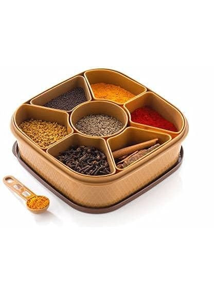 NIMD BEAUTIC NIMD BEAUTIC Masala Spices Box 7 Sections Multipurpose for Kitchen Masala Container Plastic Wooden Style Masala Box 1Piece Spice Set Plastic  - Image 1
