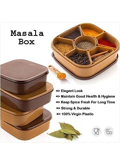 NIMD BEAUTIC NIMD BEAUTIC Masala Spices Box 7 Sections Multipurpose for Kitchen Masala Container Plastic Wooden Style Masala Box 1Piece Spice Set Plastic  - Image 3