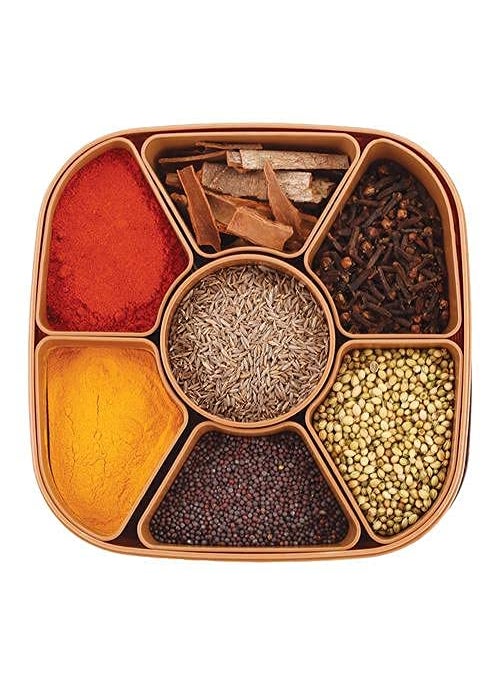 NIMD BEAUTIC NIMD BEAUTIC Masala Spices Box 7 Sections Multipurpose for Kitchen Masala Container Plastic Wooden Style Masala Box 1Piece Spice Set Plastic  - Image 5