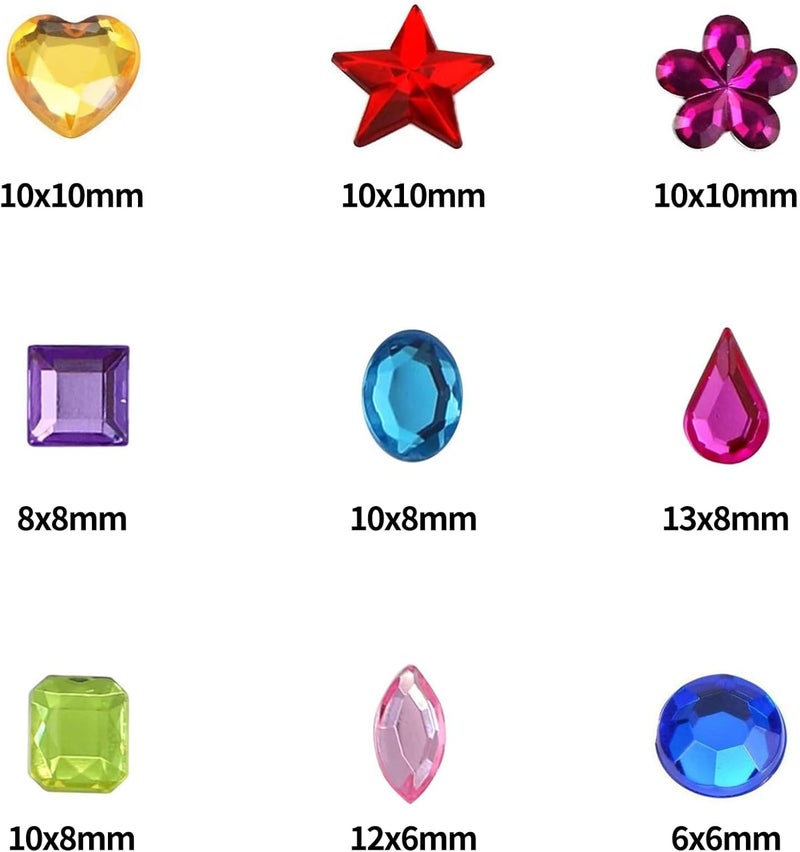 JPSOR 900pcs Gems Jewels for Crafts, Acrylic Flatback Rhinestones for Halloween Pirate Party Decorations, Crafting Embellishments Gemstone (9 Shapes, 6-13mm) - Image 2