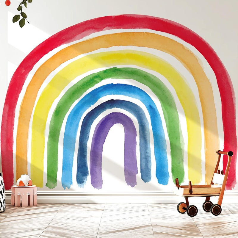 Kingarch Large Boho Rainbow Wall Decals, Colorful Peel and Stick Fabric Nursery Wall Decor, Removable Home Room Wall Decor Murals Stickers for Kids Girls Toddler Bedroom Living Room Playroom - Image 1