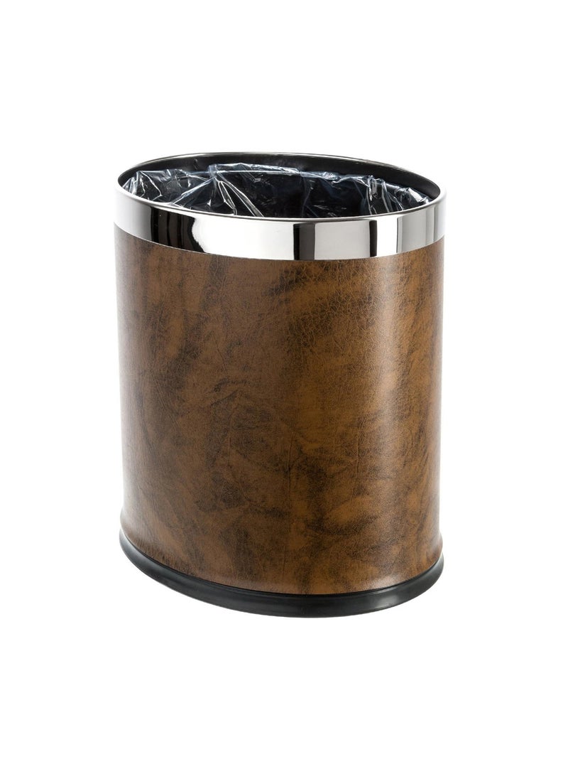 Brelso Brelso InvisiOverlap Open Top Leatherette Trash Can Small Office Wastebasket Modern Home Dcor Oval Shape Brown 