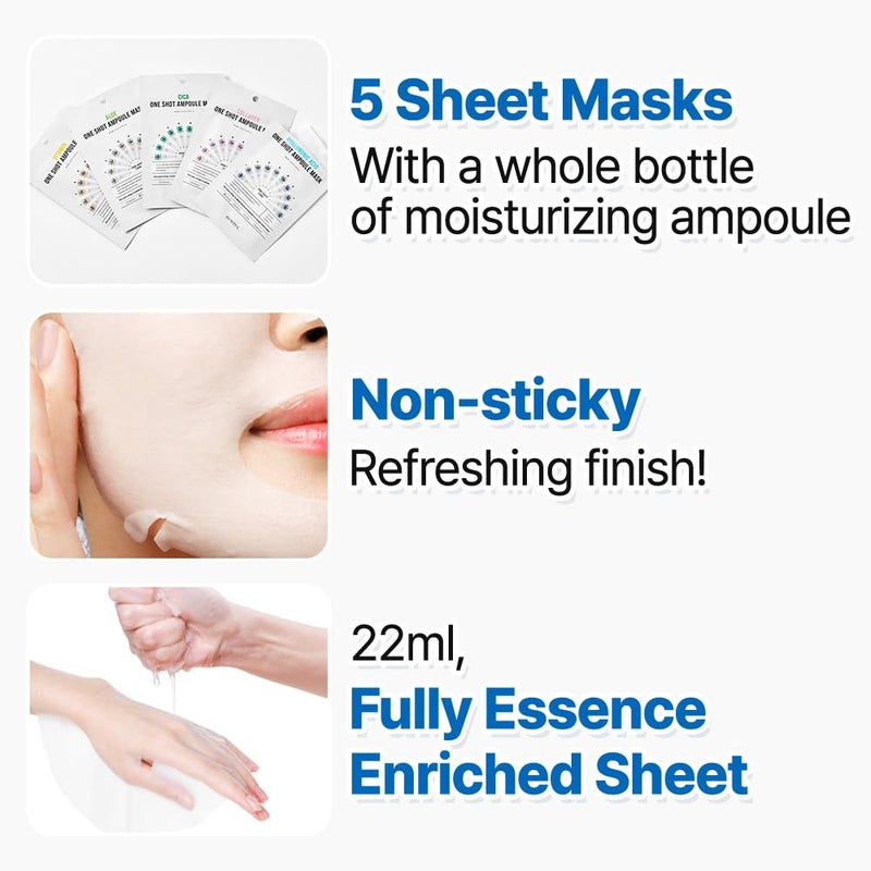 EUNYUL [PACK OF 10] One Shot Ampoule Sheet Mask Pack [5types x 2pcs] Vitamin, Collagen, Cica, Aloe, Hyaluronic Acid face mask beauty - Image 3