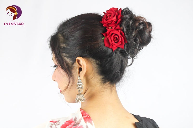 LYF5STAR Handmade PACK OF 4 Red Rose Floral Juda Pin For Women| Elegant Rose Wedding Hair Accessories |Traditional Indian Hair Accessories for Women & Girls |Pack Of 4 - Image 2