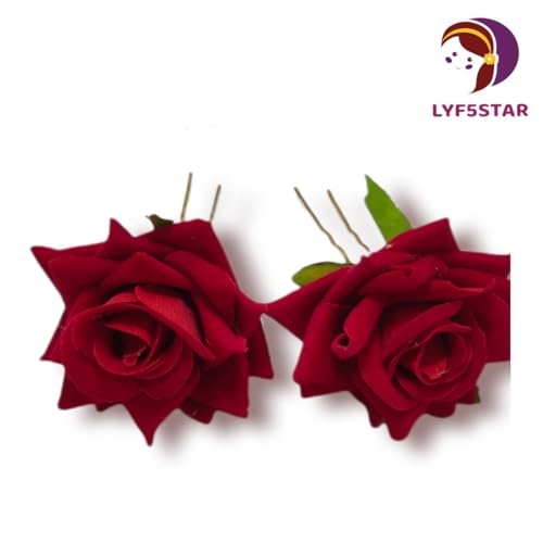 LYF5STAR Handmade PACK OF 4 Red Rose Floral Juda Pin For Women| Elegant Rose Wedding Hair Accessories |Traditional Indian Hair Accessories for Women & Girls |Pack Of 4 - Image 5