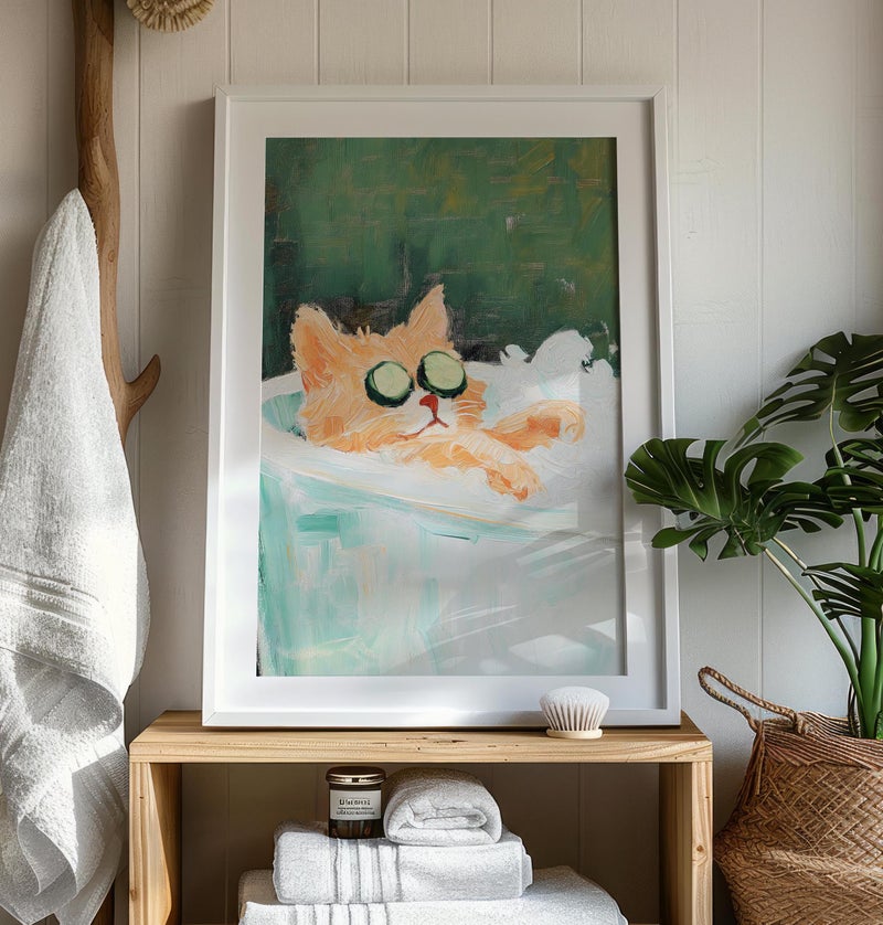 TNESSENTIAL Cat Bathroom Print – Funny Ginger Cat in Bathtub, Cat Print Wall Art, Relaxing Cat Bath Poster, Fun Pet Decor, Cute Cat Lover Gift - Image 3