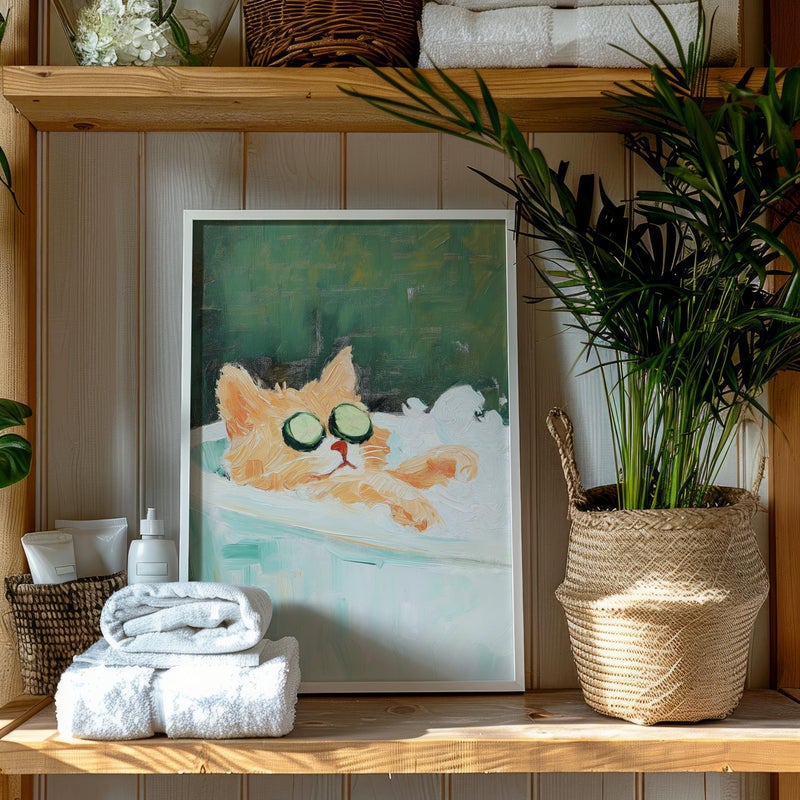 TNESSENTIAL Cat Bathroom Print – Funny Ginger Cat in Bathtub, Cat Print Wall Art, Relaxing Cat Bath Poster, Fun Pet Decor, Cute Cat Lover Gift - Image 4