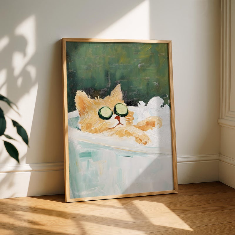 TNESSENTIAL Cat Bathroom Print – Funny Ginger Cat in Bathtub, Cat Print Wall Art, Relaxing Cat Bath Poster, Fun Pet Decor, Cute Cat Lover Gift - Image 1