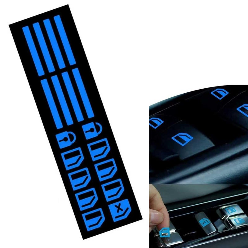 Teybouk Car Control Switch Luminous Sticker, Switch Window Button Sticker, Night Safety Glowing Decals, Universal Accessories for Most Cars (Blue) - Image 1