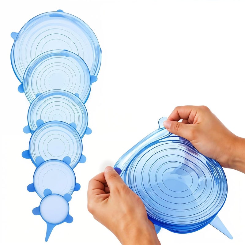 DUFFIX Microwave Safe Silicone Stretch Lids - Reusable Flexible Covers for Bowls, Dishes, Plates, Cans, Jars & Glassware (Set of 6, Multicolor) - Image 1