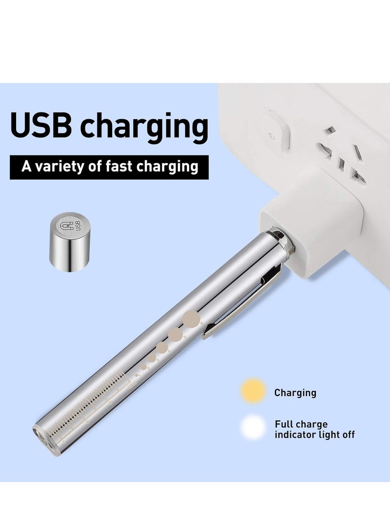 Pen Light, A Reusable LED Pen Light Designed for Students, Doctors, And Nurses, Equipped with Two LED Light Sources, USB Charging, Ultra Warm Light Bulbs, Pocket Clip (Silver, 1 Piece) - Image 5