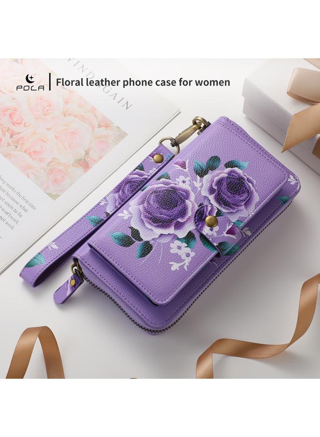 Zaboon Case For iPhone 12 Pro Max POLA MagSafe Flower Multi-functional Zipper Wallet Leather Phone Case - Image 2