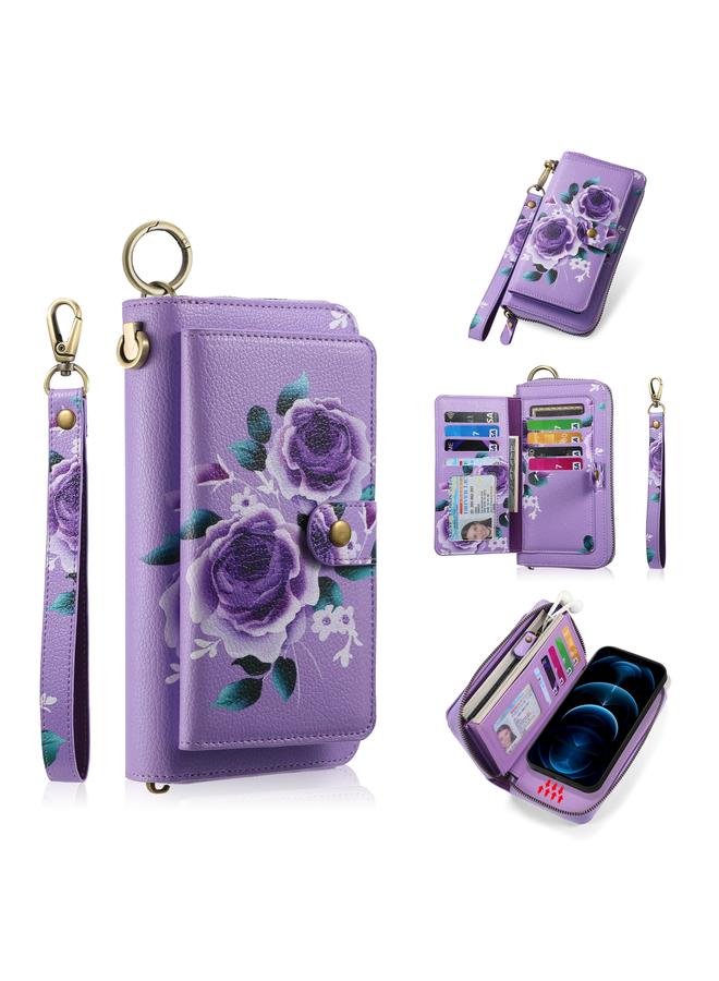 Zaboon Case For iPhone 12 Pro Max POLA MagSafe Flower Multi-functional Zipper Wallet Leather Phone Case - Image 1