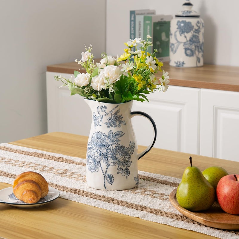 Magclay Ceramic Pitcher Vase, Blue and White Jug for Home Decor, Chinoiserie Vase Decor, Decorative Pitcher with Handle - Image 5