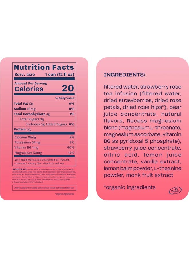 RECESS Mood Magnesium & Adaptogen Drink, Relaxation Beverage, 12 Ounce (Strawberry Rose, 12 Pack) - Image 3